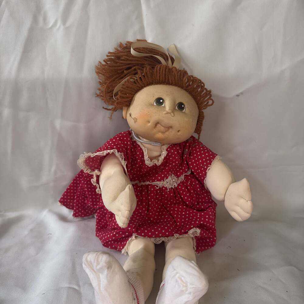 Vintage Cabbage Patch Kid Soft Sculpture Doll 1985 with Red Dress